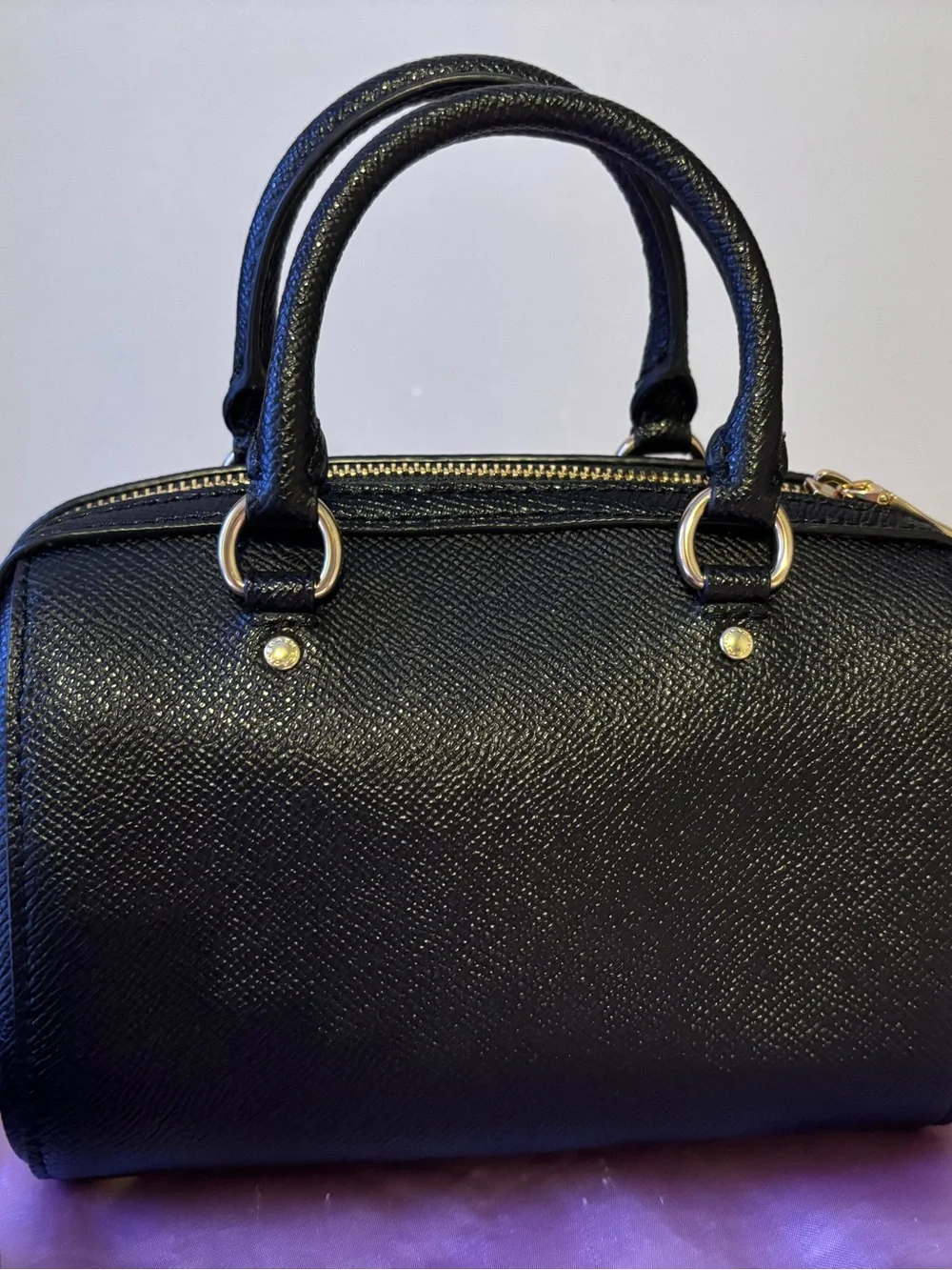 Coach Mini Rowan Crossbody Satchel Black Crossgrain Leather C9950